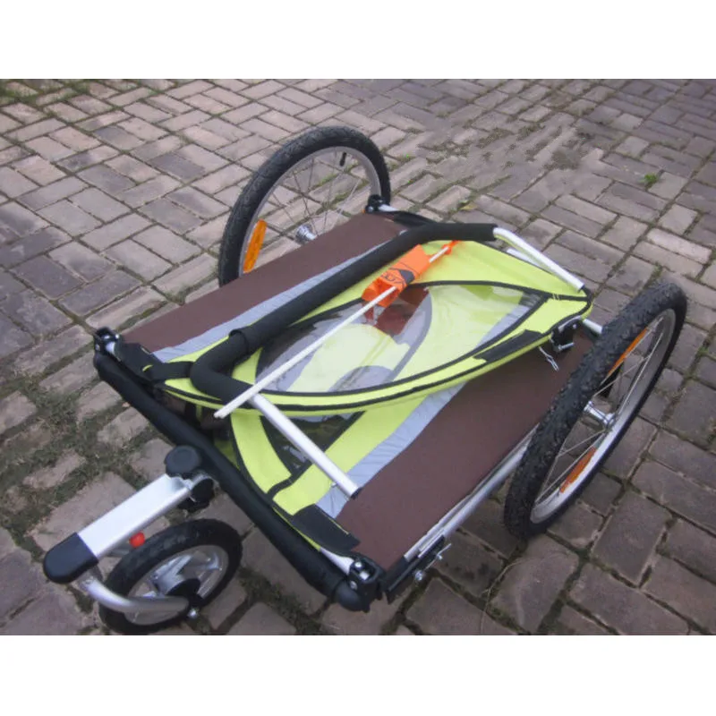 2 in 1 Twins Bicycle Trailer, Aluminum Alloy Frame 20Inch Kids Bike Cargo with Rain Cover, Foldable Children Wagon