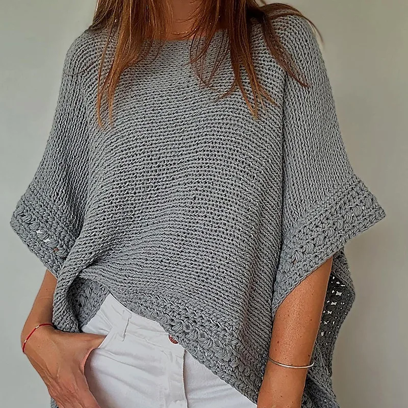 

Women Pullovers Sweaters Knitted Jumpers Cut Out Round Neck Batwing Sleeves Slight Strech Loose Fit Casual 2025 Autumn Winter