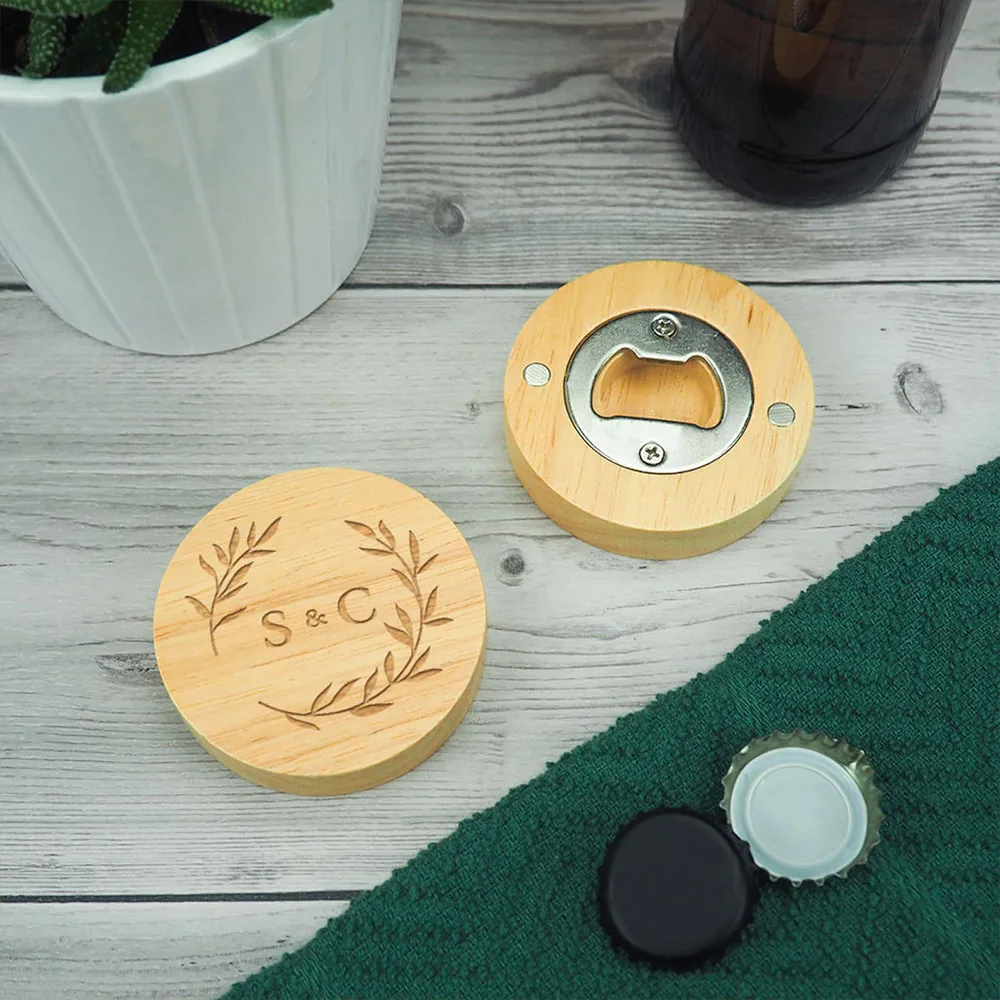 Custom Wooden Round Beer Bottle Opener Fridage Magnet Wedding Party Favors Customized Practical Wedding Gift Souvenir For Guest