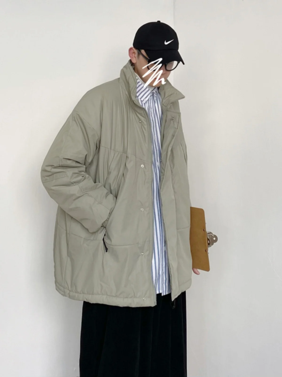 

Winter Thickened Warm Cotton Jacket Casual Loose Style for Couples Cityboy Retro Japanese Style Stand Collar Youth Trend