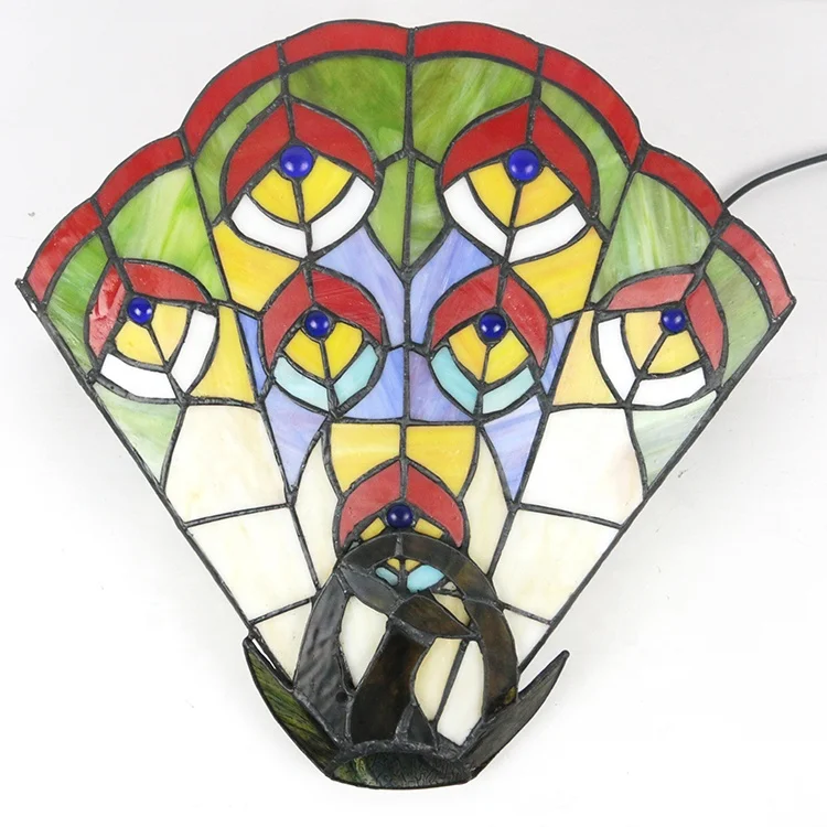 LongHuiJing Custom Made 14Inch  Style Peacock Wall Lamp Handcrafted Stained Glass Uplighter Lamp