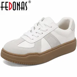 FEDONAS Popular Women Sneakers Splicing Genuine Leather Platforms Spring Summer Shoes Woman Lace-Up Casual Leisure Sport Shoes