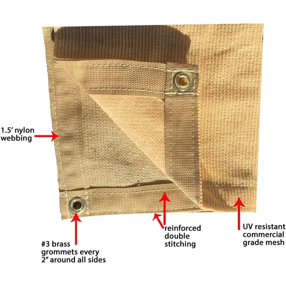 8ft x 30ft - 7 Oz Tan 90% Shade Cloth Sail for Sun Protection