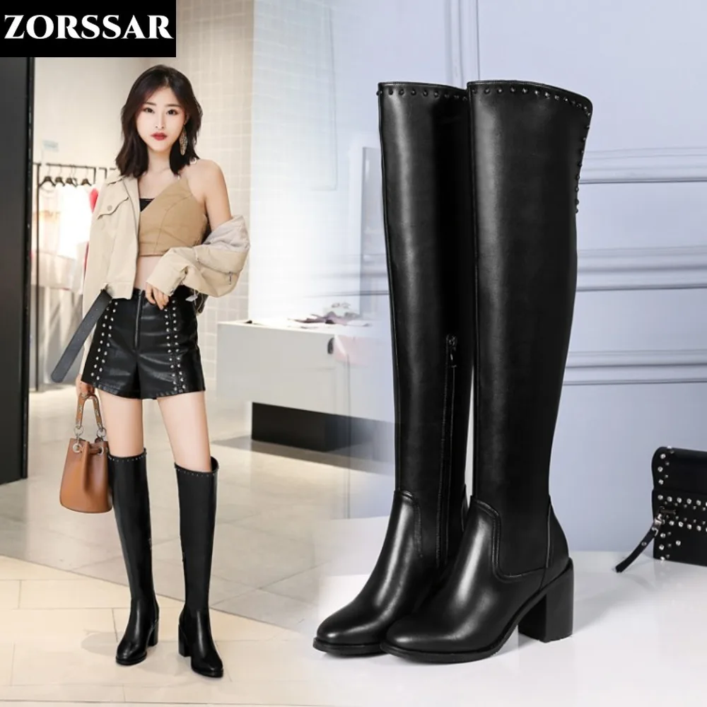 

Women Cow Leather Over The Knee Boots Ladies Solid Pointed Toe Tall Boots Autumn Winter Warm Shoes Female Slim Thigh High Boots