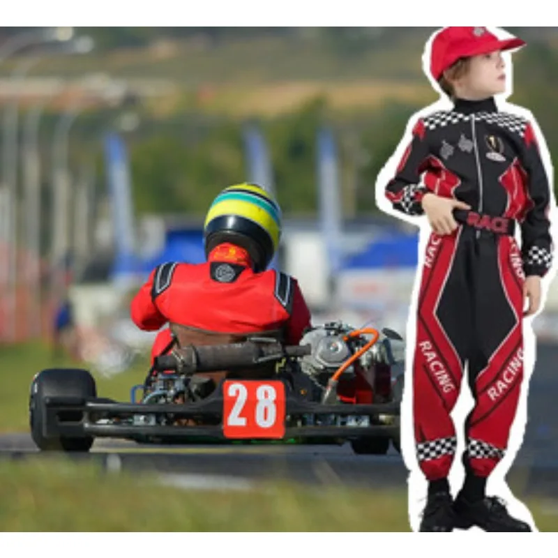 4-12Years Children's Karting Racer Training Dress Up One-piece Suit Drift Racing Cosplay for Kids Jumpsuit Boys and Girls