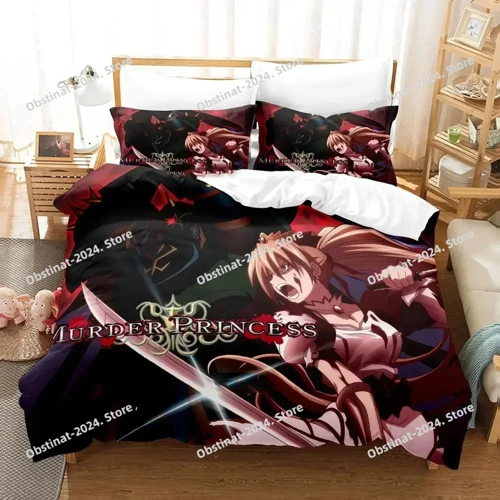 Anime Murder Princess 3D Print Comforter Bedding Set,Duvet Cover Bed Set Quilt Cover Pillowcase,King Queen Size Bedding Set Kid