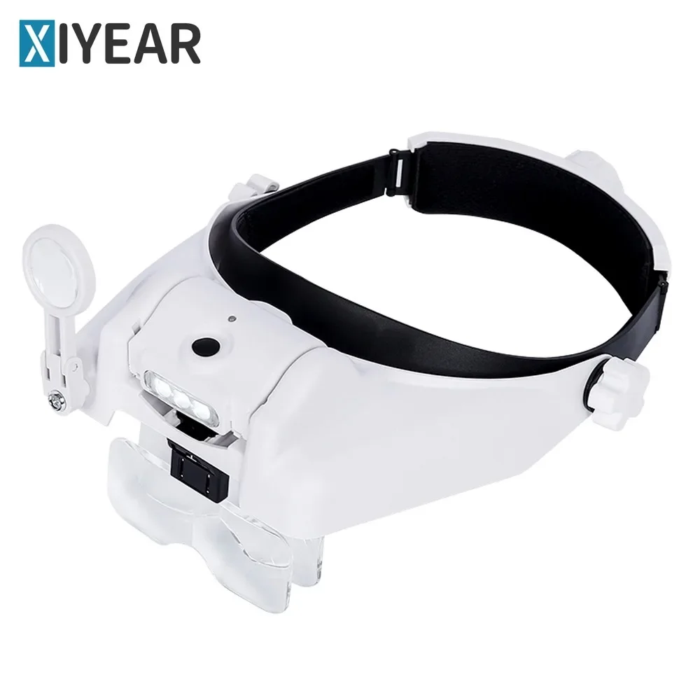 

Headset with light Magnifier 1x to 4x with 6 removable lenses Magnifying headset For working at close range Reading and crafting