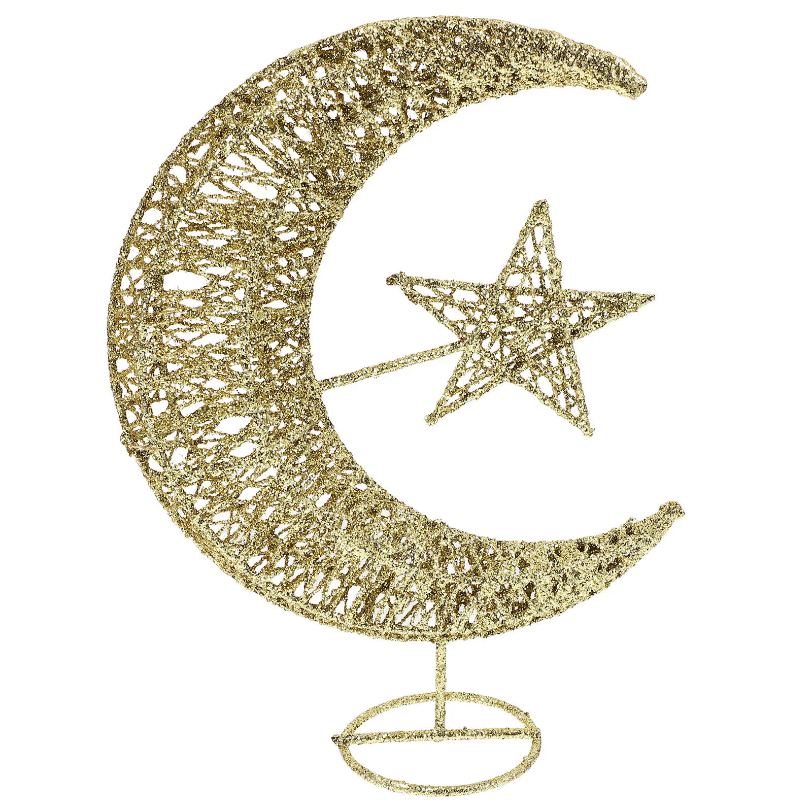 

20Cm Golden Wrought Iron Tree Top Star Glittering Moon Design Christmas Ornament for Home Party Decor Festive Treetop Decoration