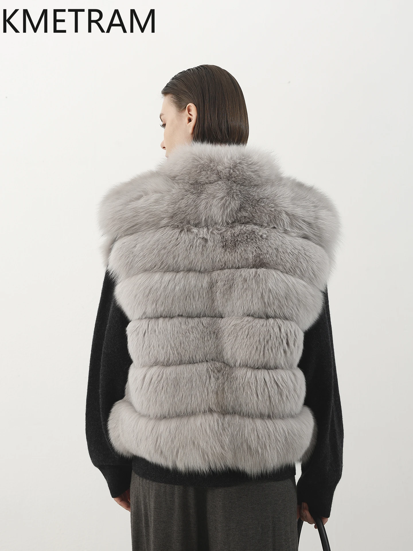 KMETRAM 100% Natural Fox Fur Vest Slimming Soft Mid-Length Women's Fur Jacket 2025 Autumn -Winter Clothing fourrures femmes
