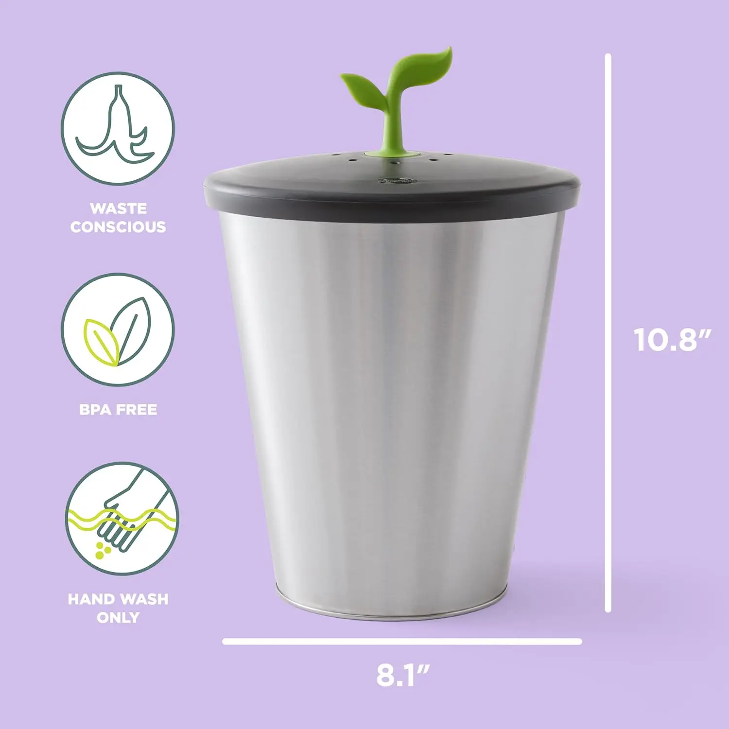 صندوق سماد على سطح الطاولة من الفولاذ المقاوم للصدأ، 3.3 لتر مع فلتر ممتص للرائحة وتصميم سهل التنظيف