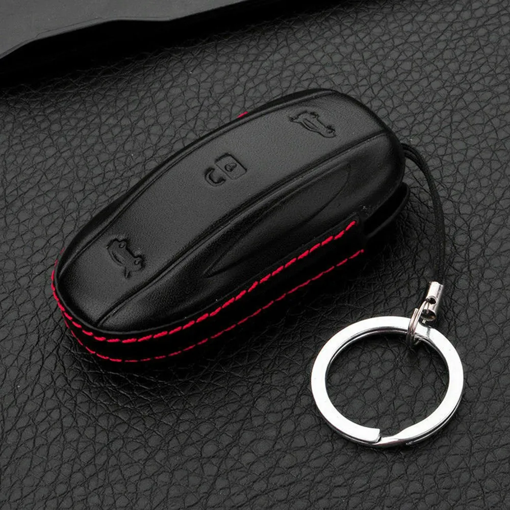 1*PCS Fit For Tesla- Models S/X Fob Covers Leather Key Pocket Case Covers Holder Key Sheel Keycase Replacement Auto Parts