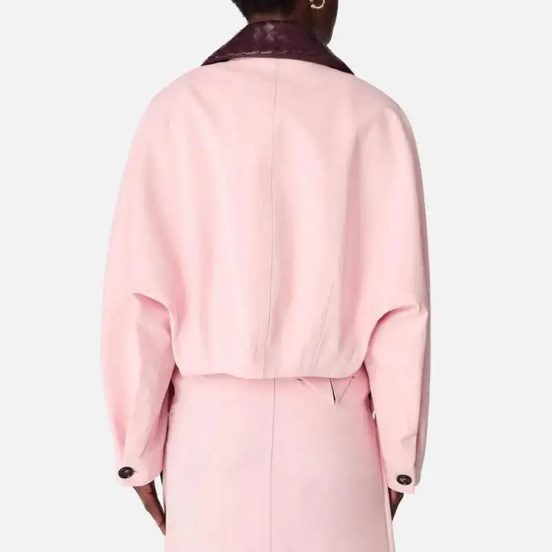 HKSH Spring Autumn New Women Short Jacket Color Block Turn-down Collar Single Breasted Pockets Elegant Casual Trend Coat HK16973