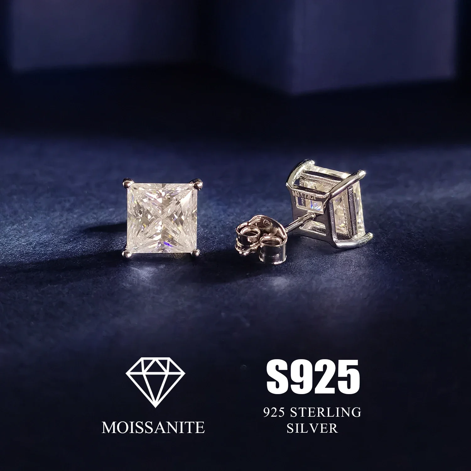 S925 Silver Stud Earrings Princess Cut Earring  Moissanite Earring for Women with Gra Certificate Engagement