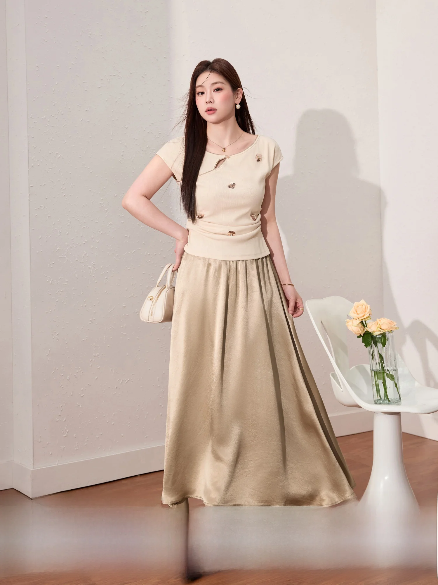 

Blue Language plus Size Women's ort Sve T-irt And Acetate Cool Sensation f Skirt Summer Slimming Two Piece Set