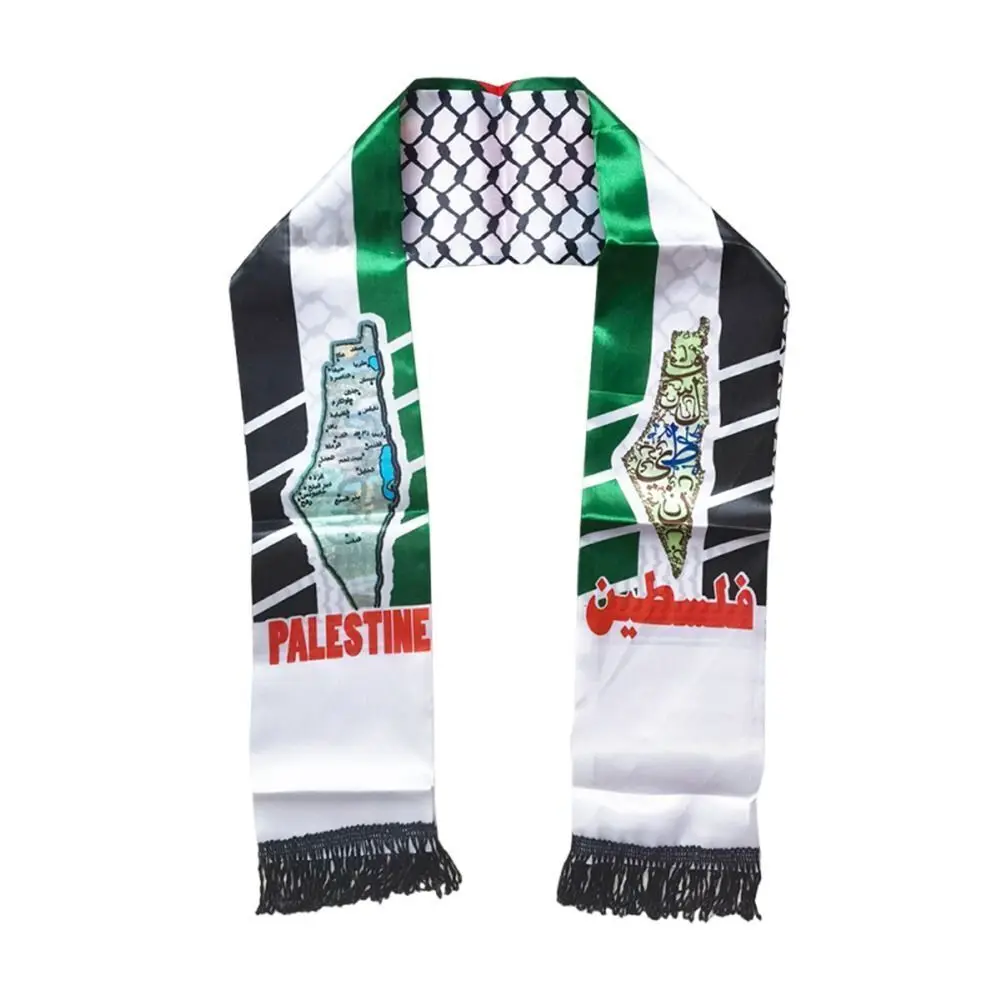 Bufanda de satén con estampado de la bandera nacional de Palestina, pañuelo personalizado para el cuello, chal del Día Nacional de Palestina, 14x130cm