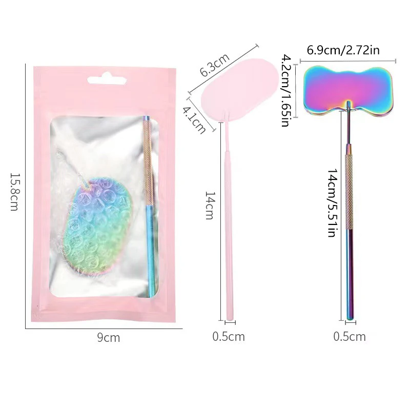 Miroir à cils en forme de papillon en acier inoxydable, outil de maquillage à longue poignée pour vérifier l'extension des faux cils, greffage