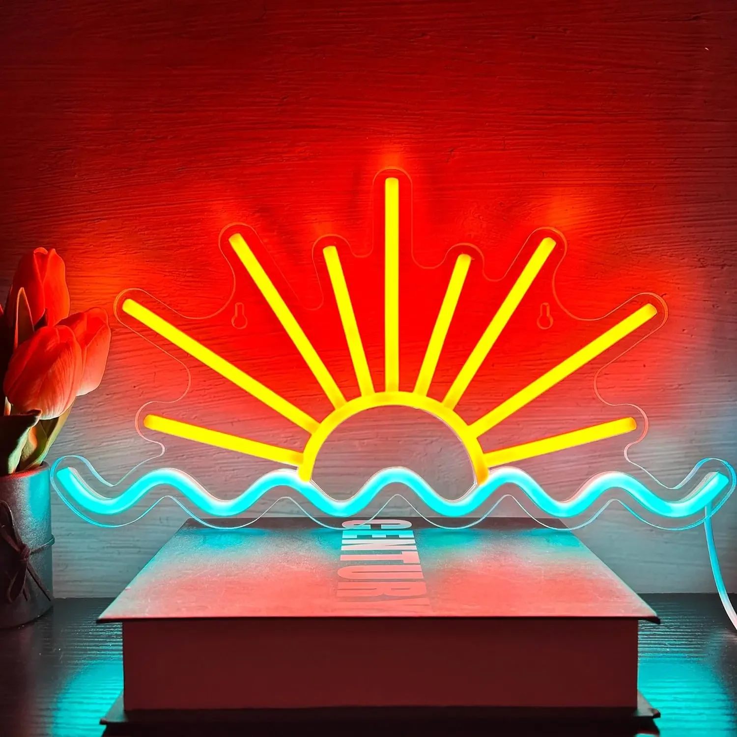 

Sunrise Sunset Neon Sign Led Neon Signs Beach Sea Wave Led Neon lights for Living Room, Party, Bar Decor USB Powered With Dimmer