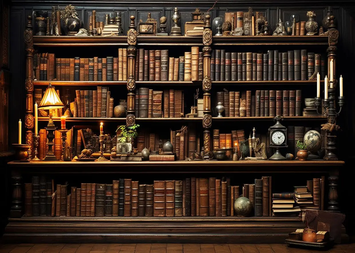 Vintage Bookshelf Retro Library Wall photo backgrounds Classical Study Room Medieval Castle Theme Party photography backdrop