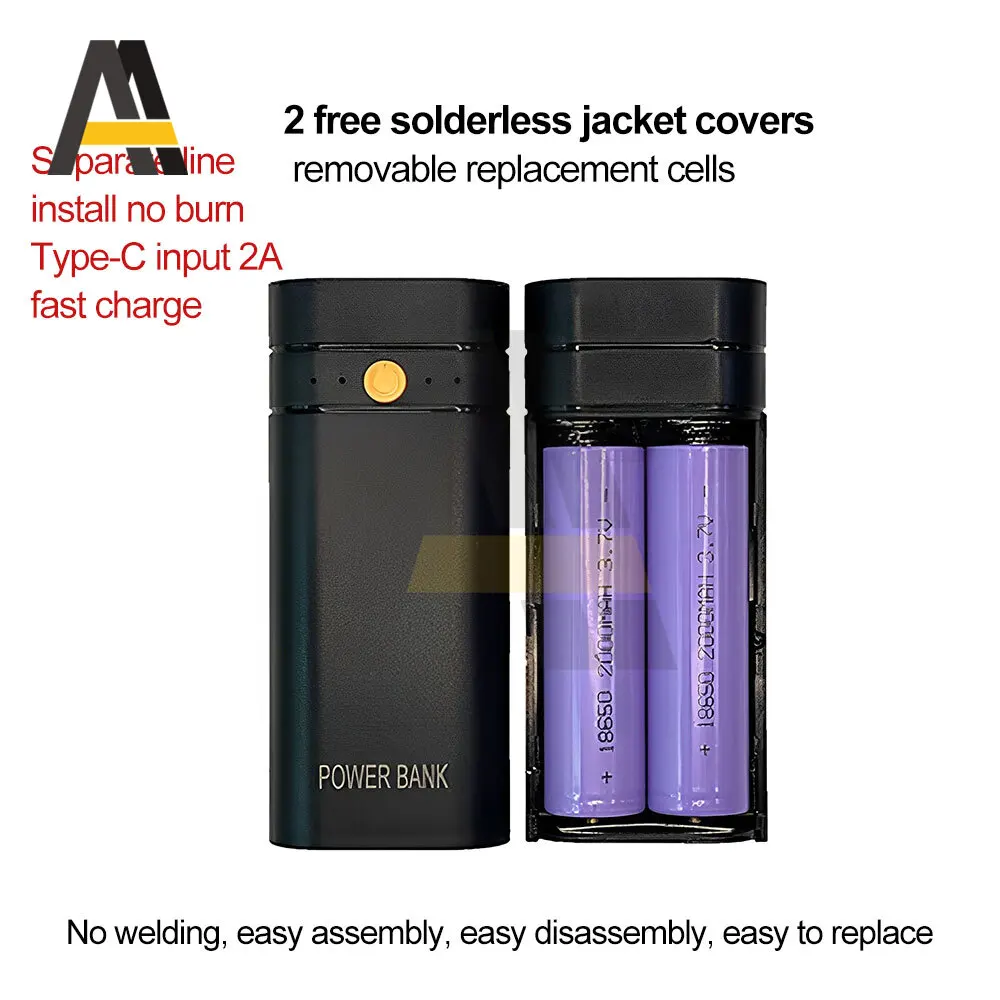 5V 2A 6000mAh 2X 18650 USB Type-C Battery Charger Case DIY Power Bank Box For Phone Electronic Charging Not Including Batteries