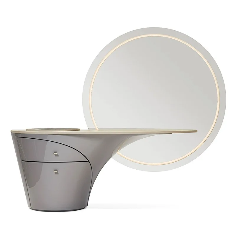

Light luxury large round mirror dresser modern bedroom simple Italian senior designer