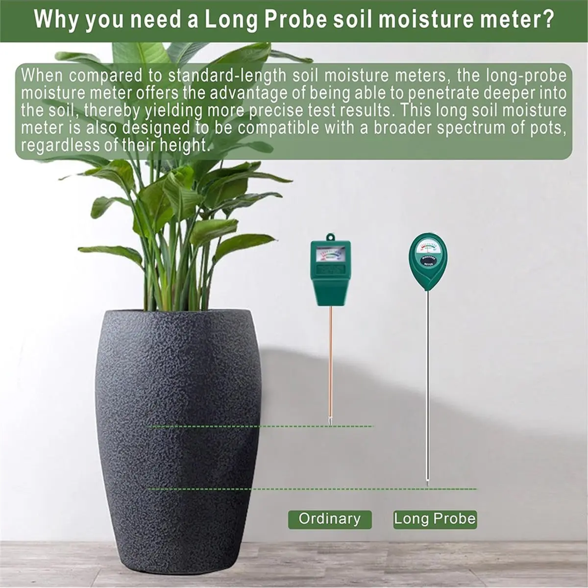 LNHF Long Probe Deep Use Soil Moisture Meter, Water Monitor Indicator Sensor, Hygrometer for Outdoor Indoor Large Pot Plants