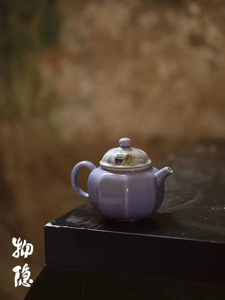 Wuyintang jingdezhen Ceramic For Brewing At Home Hibiscus Purple Underglaze Color Hand Painted Octagonal Teapot Tea Set
