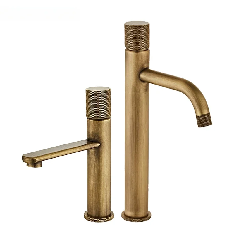 

Bathroom Retro All-copper Basin Faucet Household Bathroom Cabinet Single Hole Washbasin Splash-proof Hot and Cold Faucet