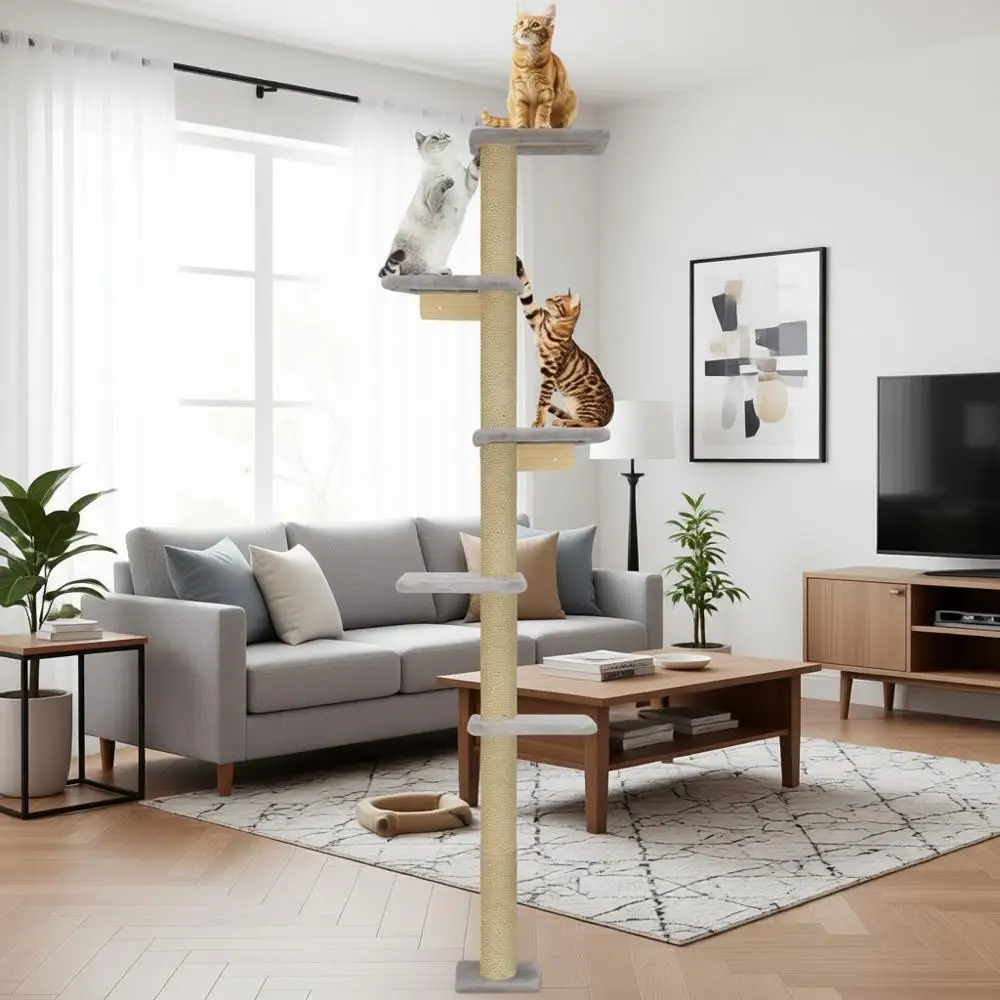 

Настенные полки, настенная полка-дерево, 5-ярусная полка от пола до потолка, 80-дюймовая настенная когтеточка, компактная мебель, экономия пространства, шт.