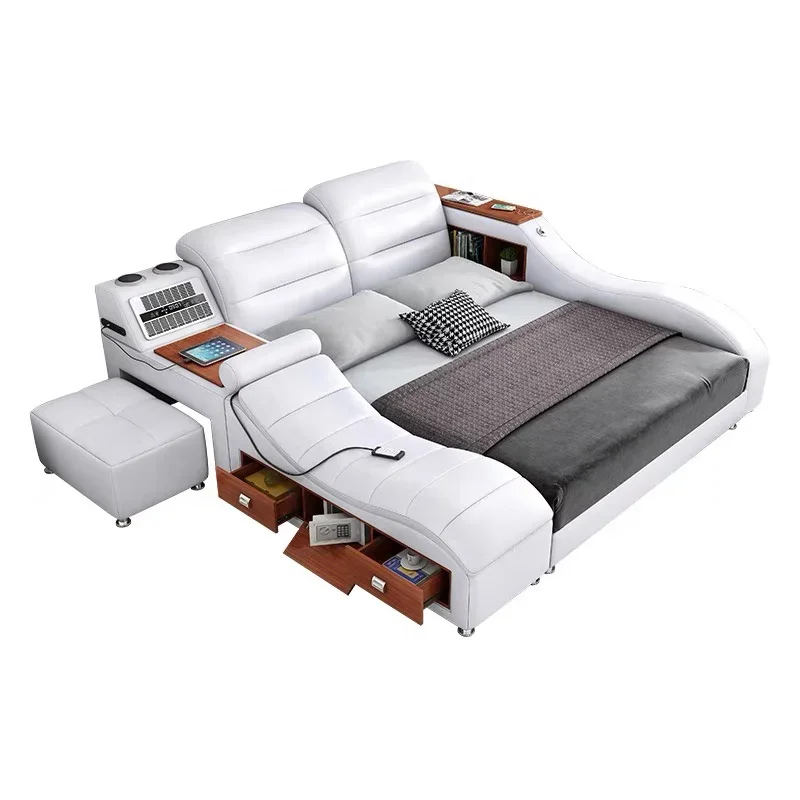 Modern leather King Queen size frame smart bed room set multifunction upholstered double beds bedroom sets furniture designer