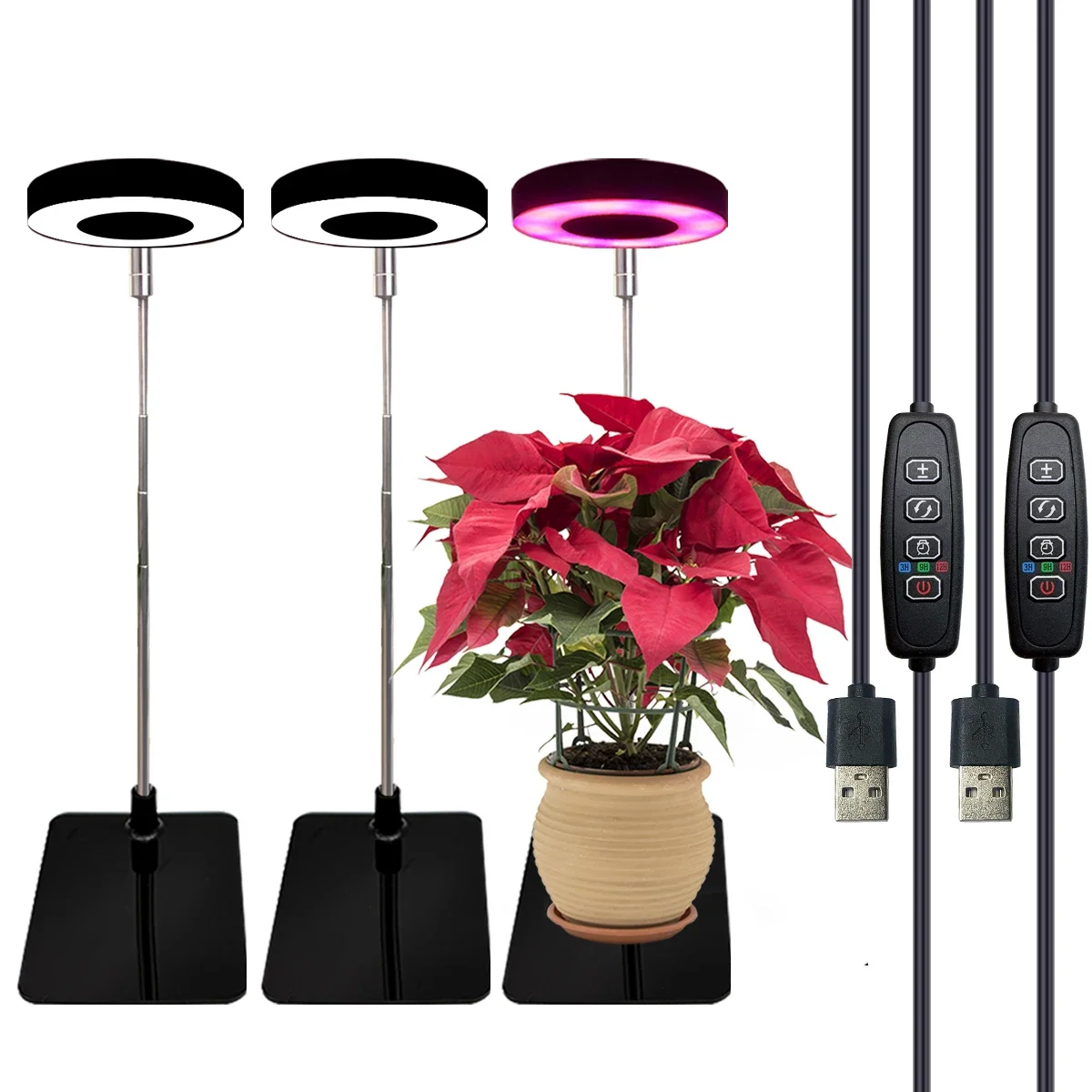 

Three color with base plant light Full spectrum LED indoor plant growth light 3/9/12 timing height adjustable 10 levels dimming