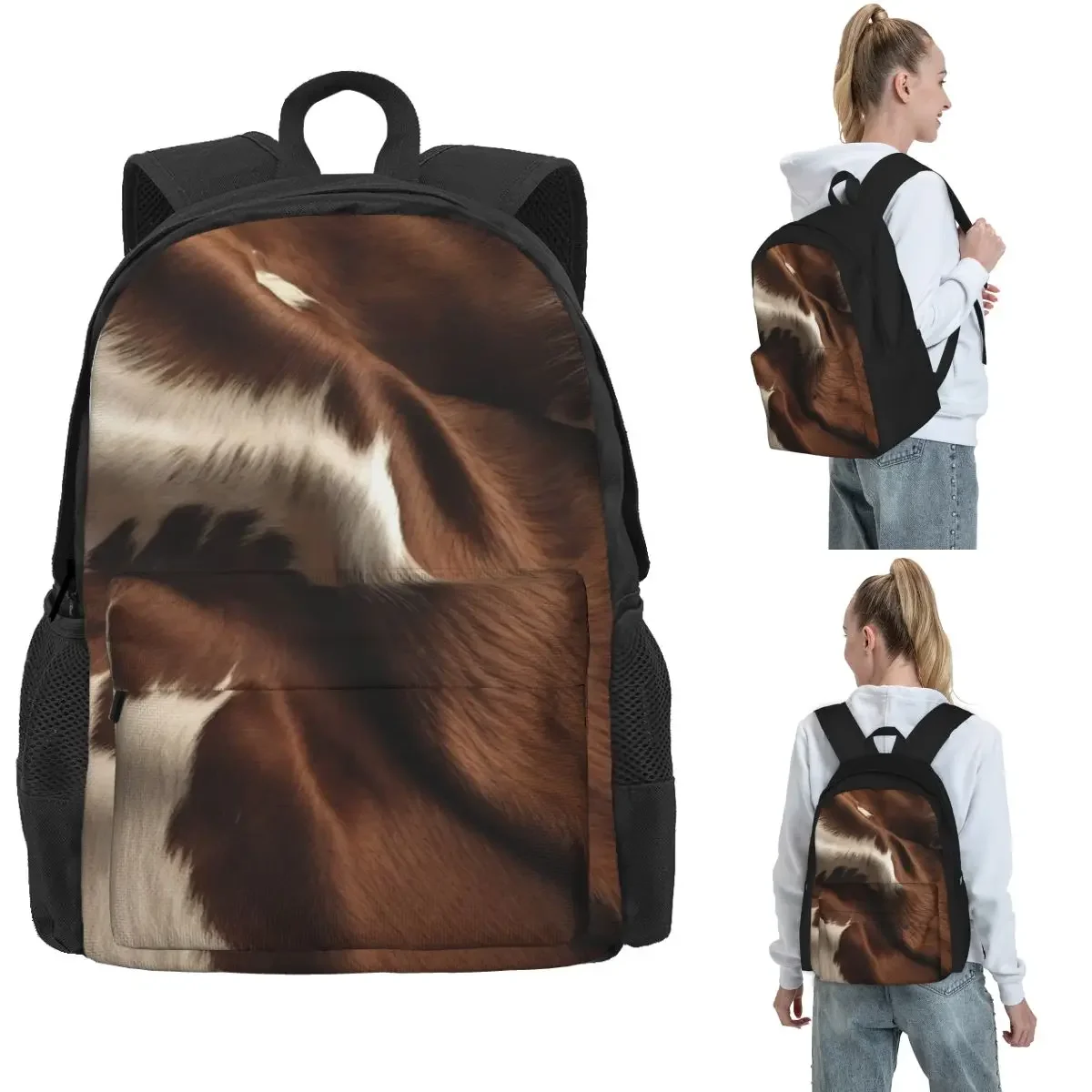 Stylish Cow Fur Cowhide Texture Cow Skin Print Patter Backpack Hot Sale Daypack Large Capacity Kids BookBag for Men Women