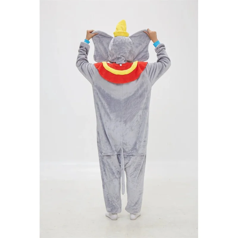 Серые комбинезоны Дамбо для взрослых, аниме, карнавальный костюм, пижама со слоном, цельная карнавальная пижама для взрослых, одежда для сна с капюшоном