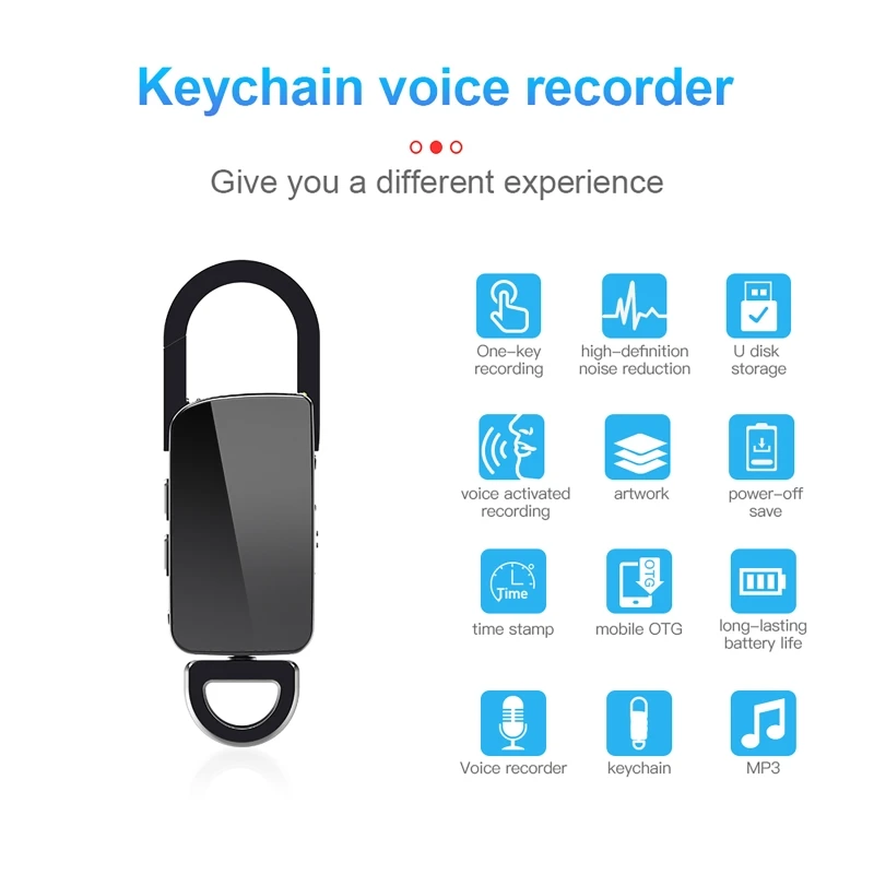 Keychain Voice Recorder Hidden Dictaphone Device Sound 4GB-128GB Key Chain Digital Small Voice Dictaphone Mp3 Player