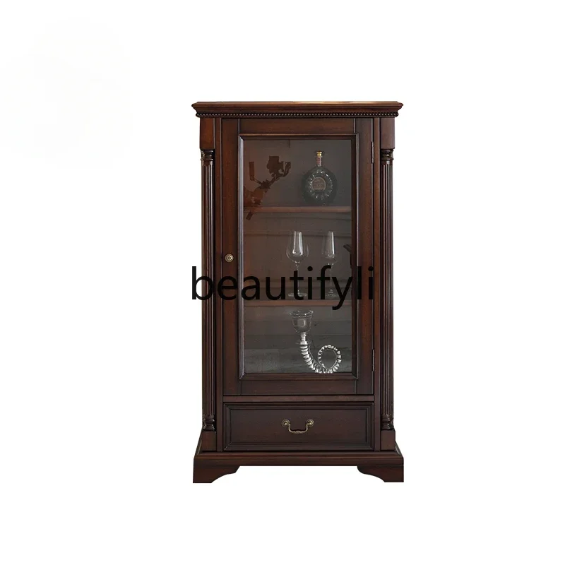 

American solid wood low wine cabinet classic retro display small wine cabinet household vertical cabinet against the wall