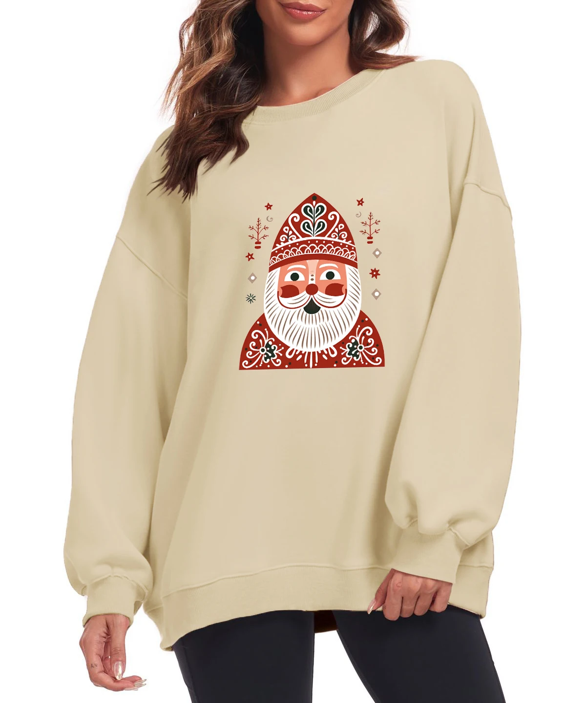 

Round Neck Women Sweatshirt Velvet Winter Casual Novy God Russian New Year Printed Pattern Woman Clothes Casual T-Shirts Tops