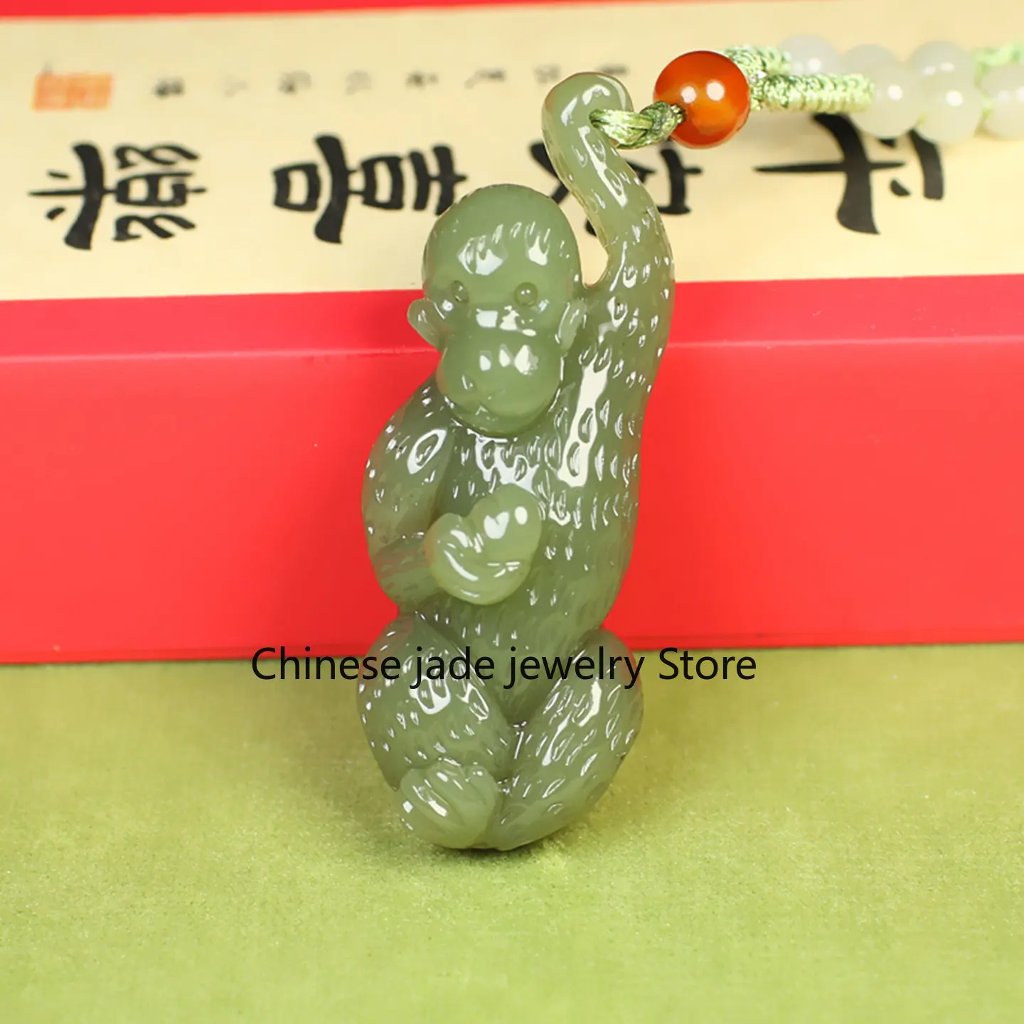 Natural genuine Hetian zodiac monkey pendant men's and women's pendant spirit monkey birthday pendant three-