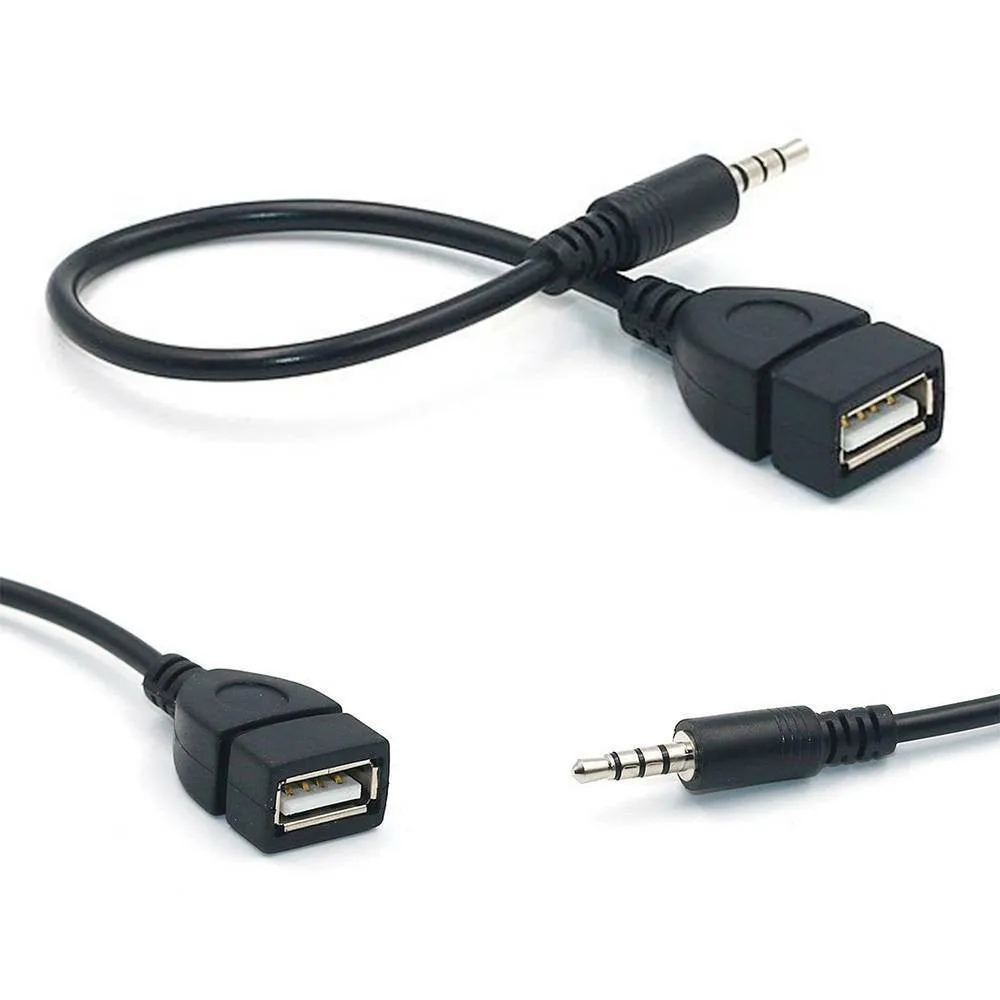 3.5mm Male to USB 2.0 Female Audio Cable Adapter Designed for Car AUX Ports That Support USB Flash Drive Reading