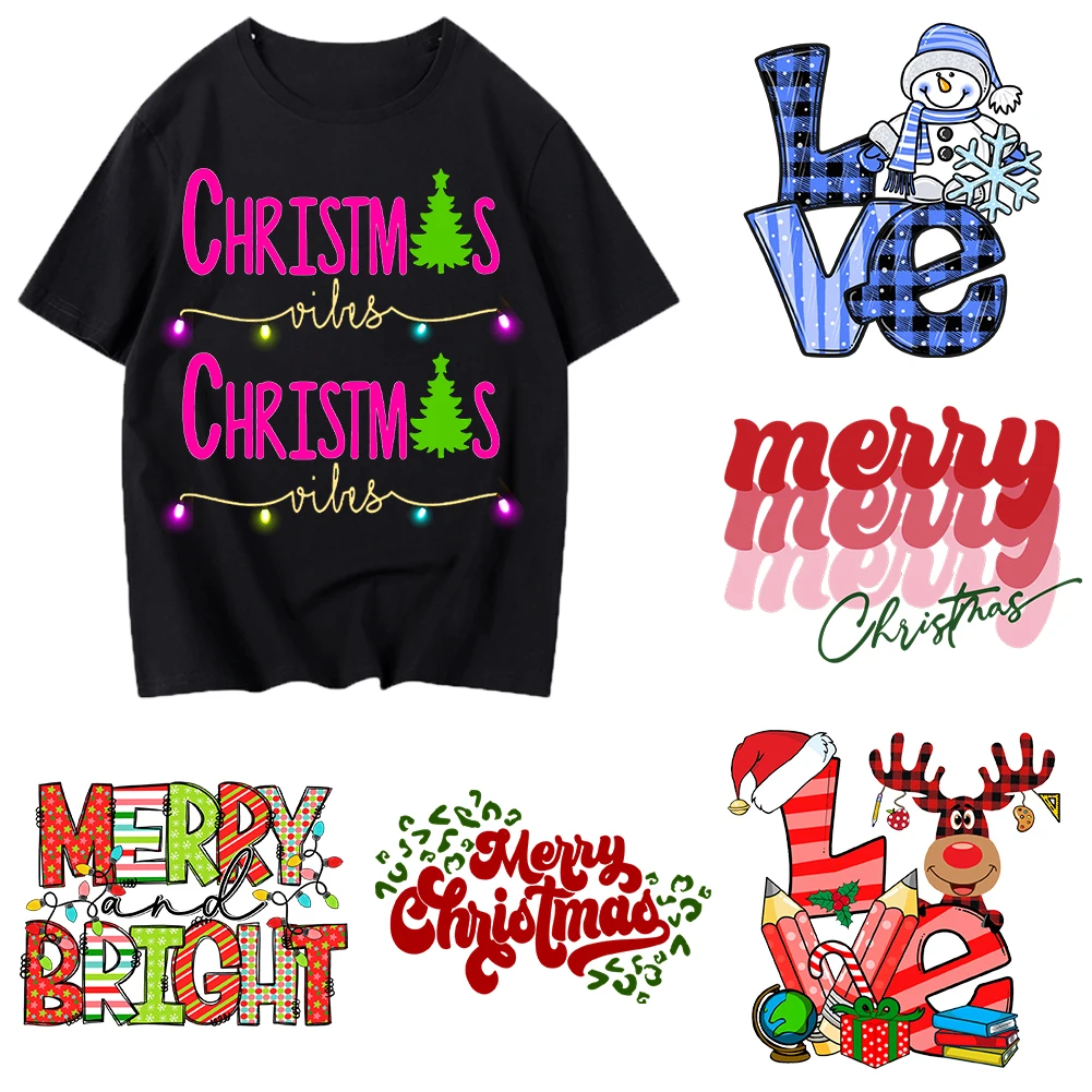 

NEW Christmas gift Iron On Heat Transfer Stickers For Clothes DTF Pinted Vinyl Thermal Appliques Washable T-Shirt Decal