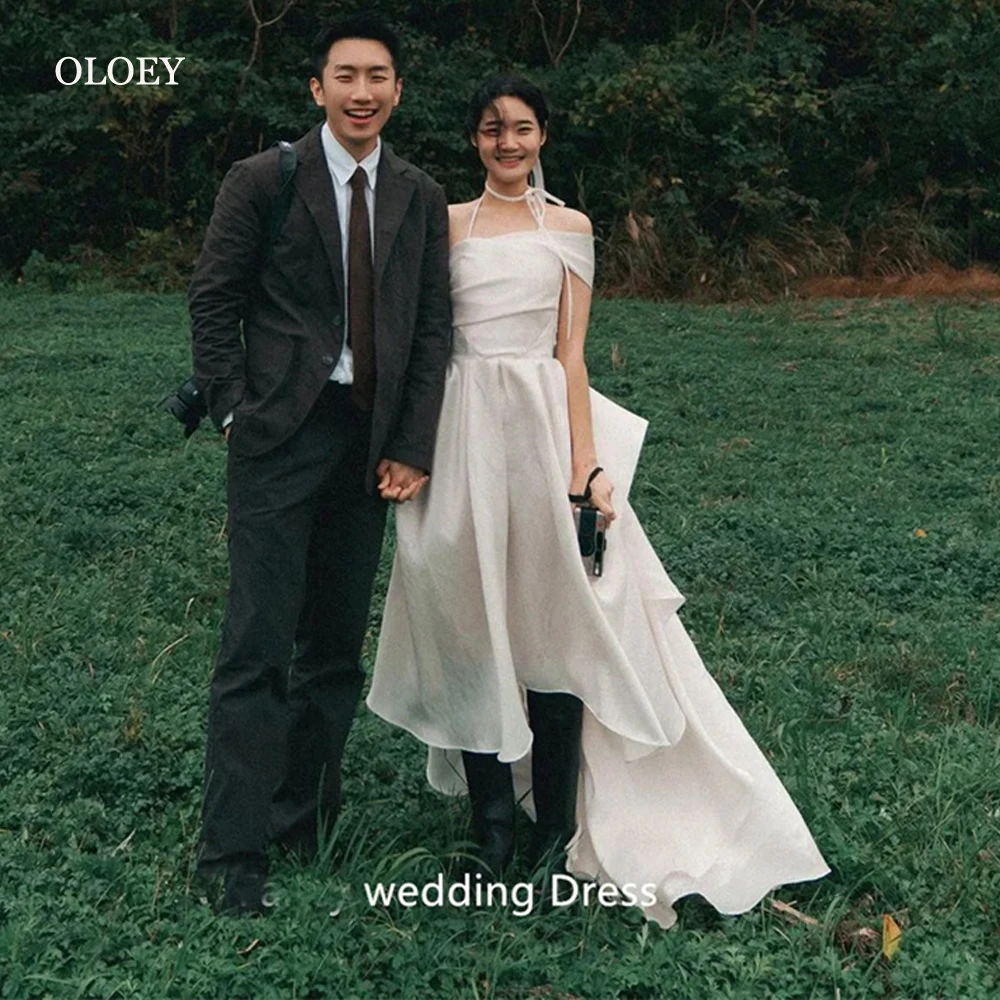 OLOEY-Vestido de casamento coreano simples de tafetá, linha, vestido de noiva, foto, manga curta, vestido de baile de jardim, ombro