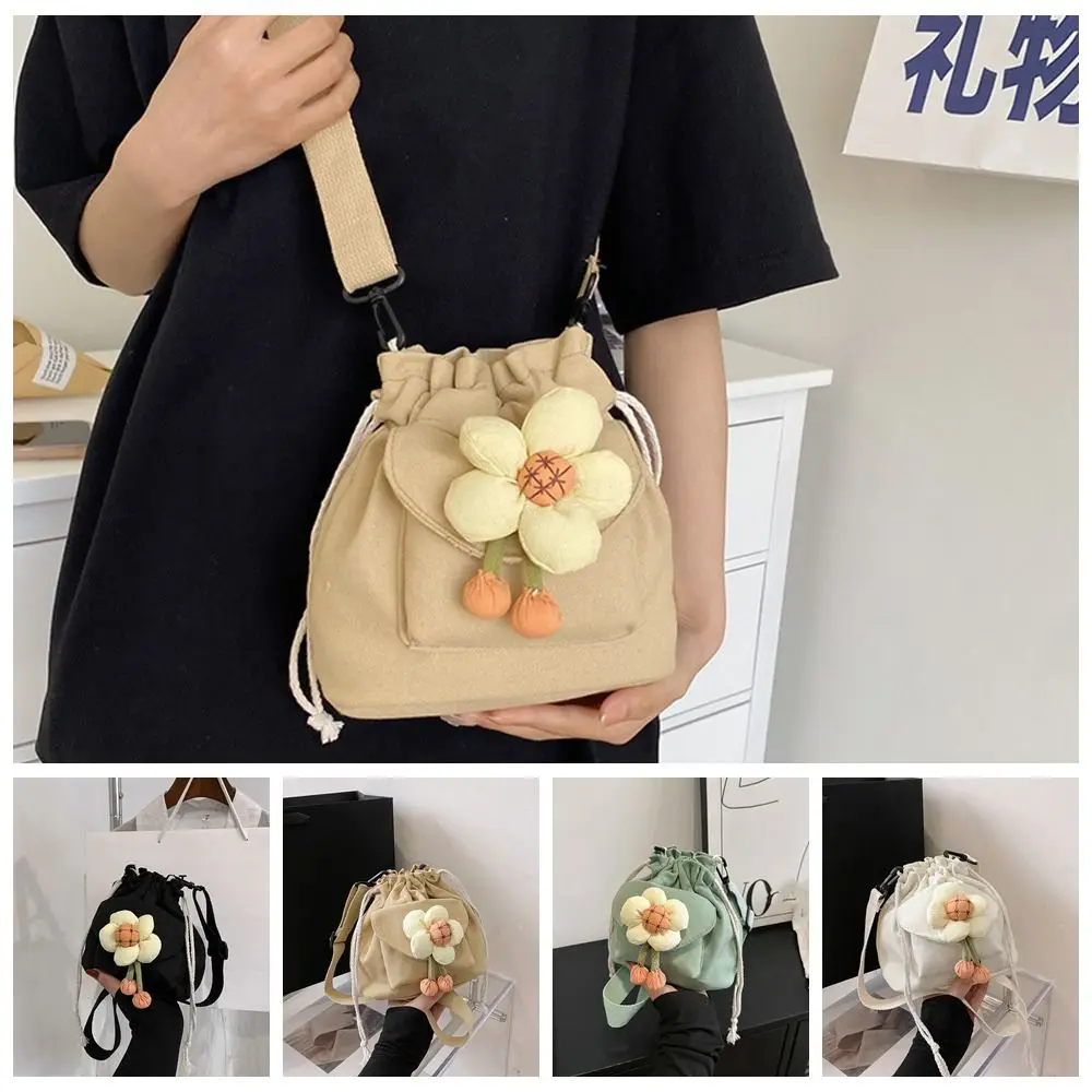 

Storage Bags Flower Crossbody Bags Drawstring Large Capacity Women's Bags Canvas Make Up Bag Women