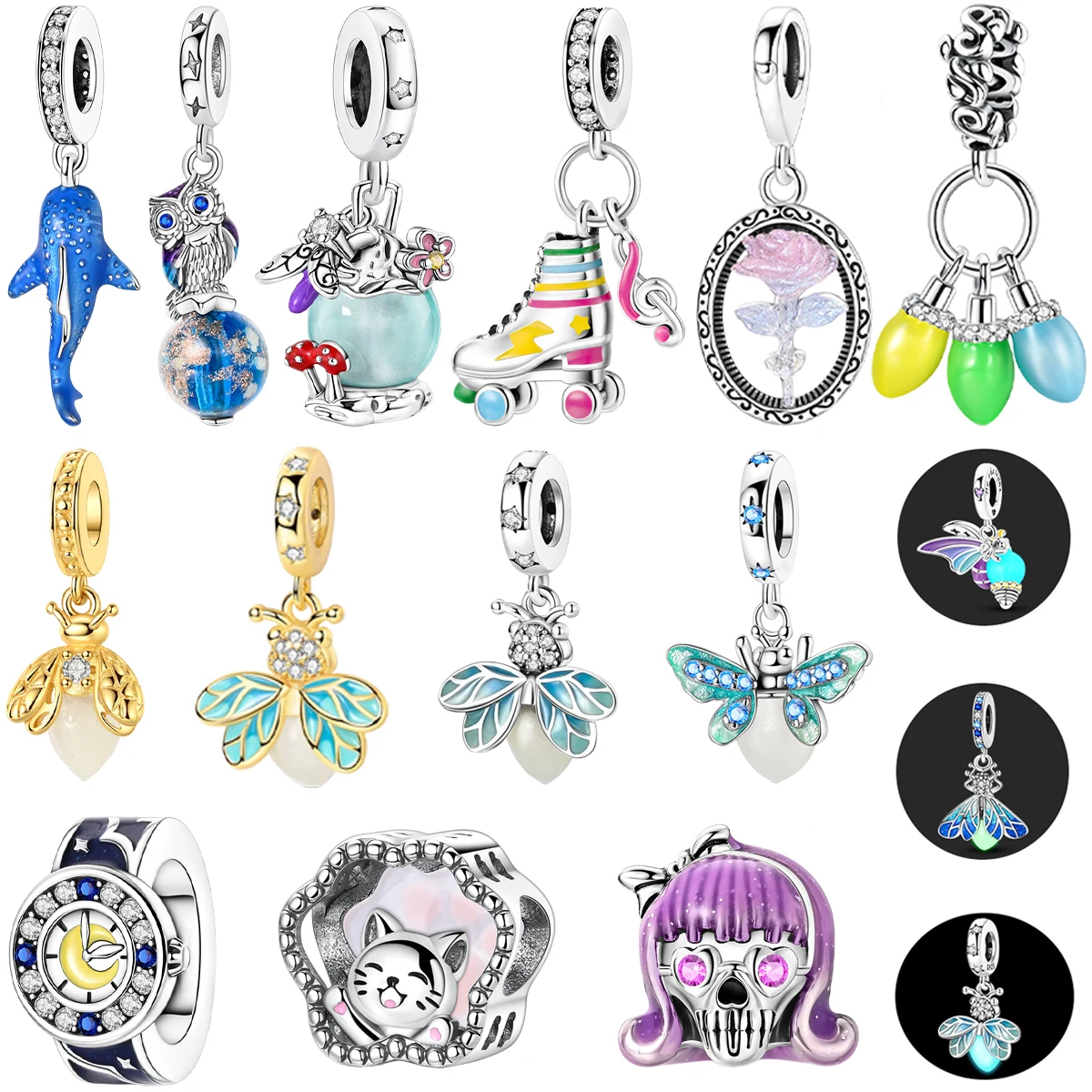 

Классический светящийся шарм-хамелеон «Светлячок» из серебра 925 пробы, подвеска-бусина в виде буквы, часы, украшение для женского браслета, ожерелья, изысканный ювелирный подарок