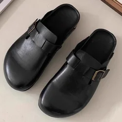 Women's Leather Birkenstocks Bun Half Slippers Women's Platform Wear Borkenstocks Sandals Half Slides 2024