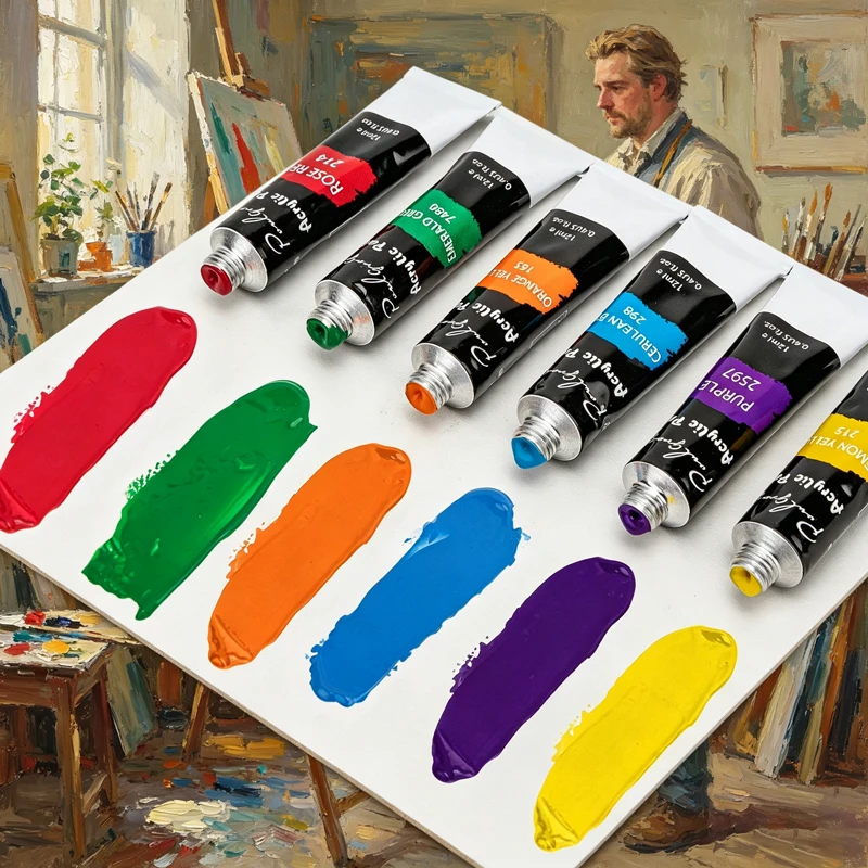 24 Colors Acrylic Paint Set, 12ml Tubes with Professional Brushes, Pigment for Artist Drawing, Hand Painted Wall & DIY Art