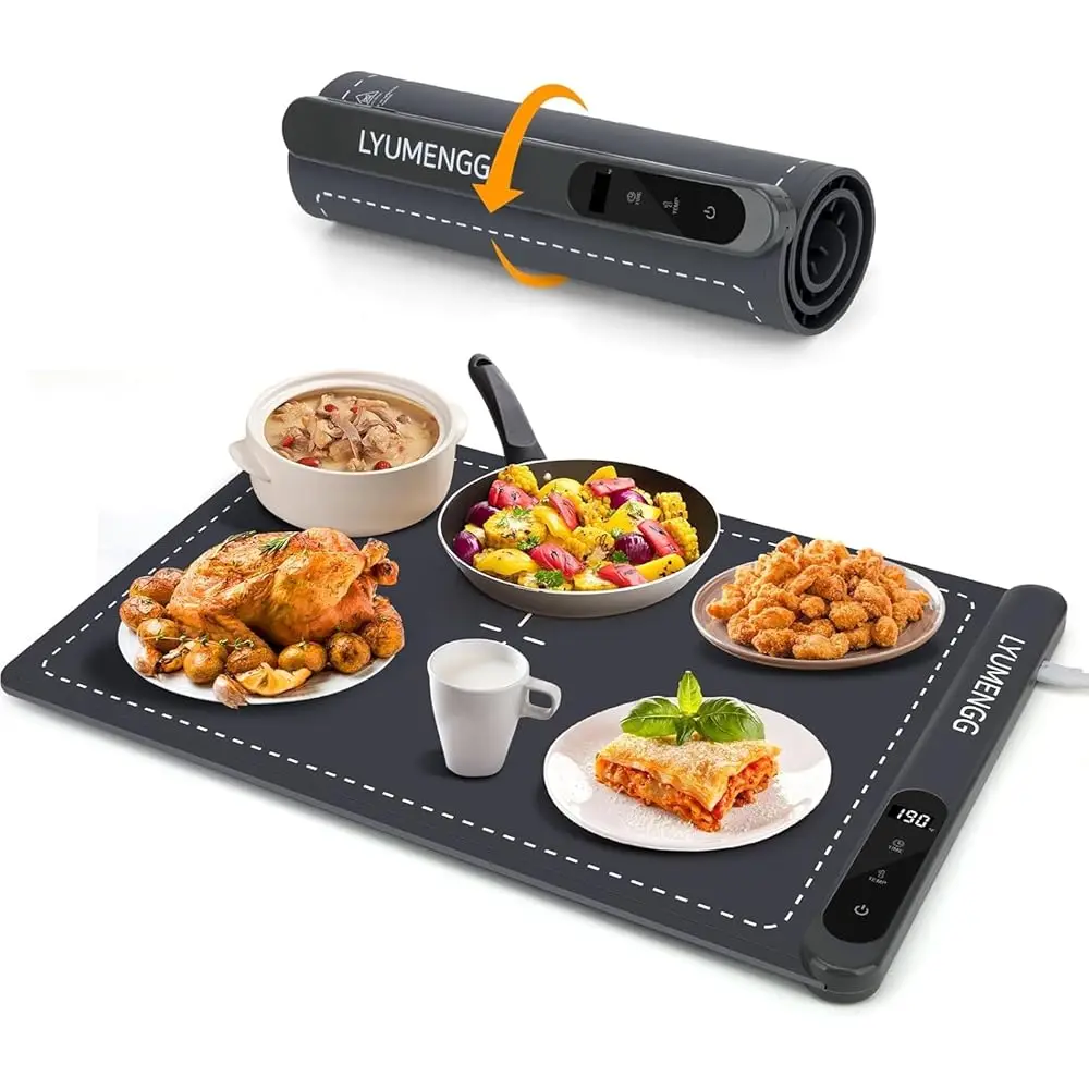 

Food Warmer 6 Adjustable Warming Mat For Food 500W Graphene Fast Heat In 5S Food Warming Mat 6H Auto Off Portable Food Warmer