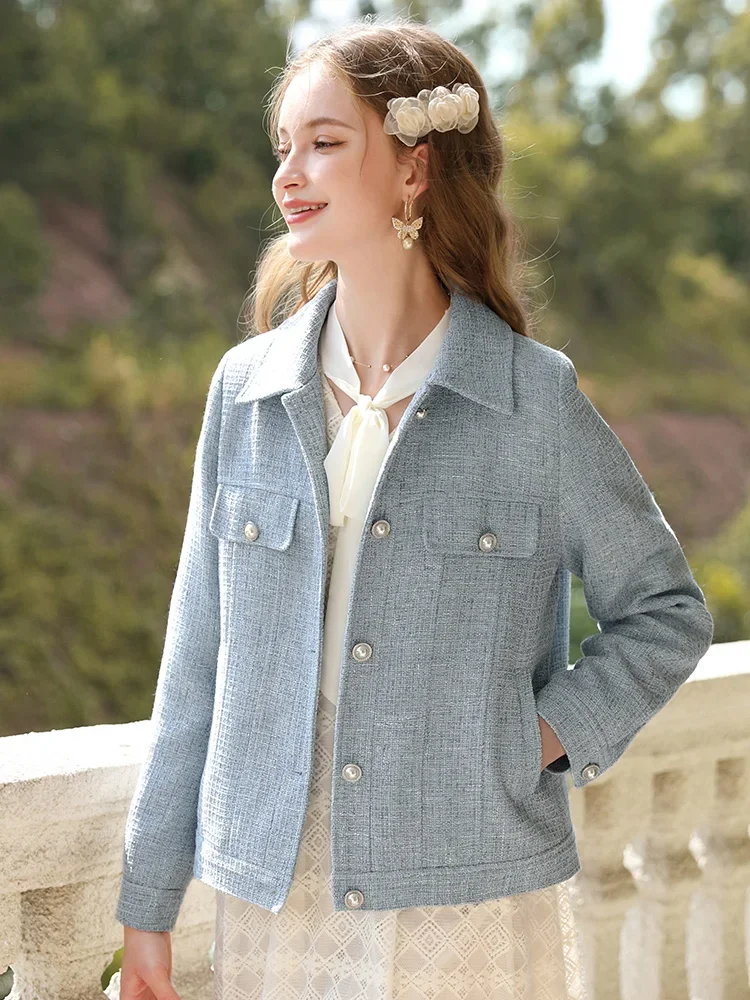 I BELIEVE YOU French Parkas For Women Small Fragrance 2023 Autumn Winter New Turn-down Collar Female Blue Jackets 2234185397