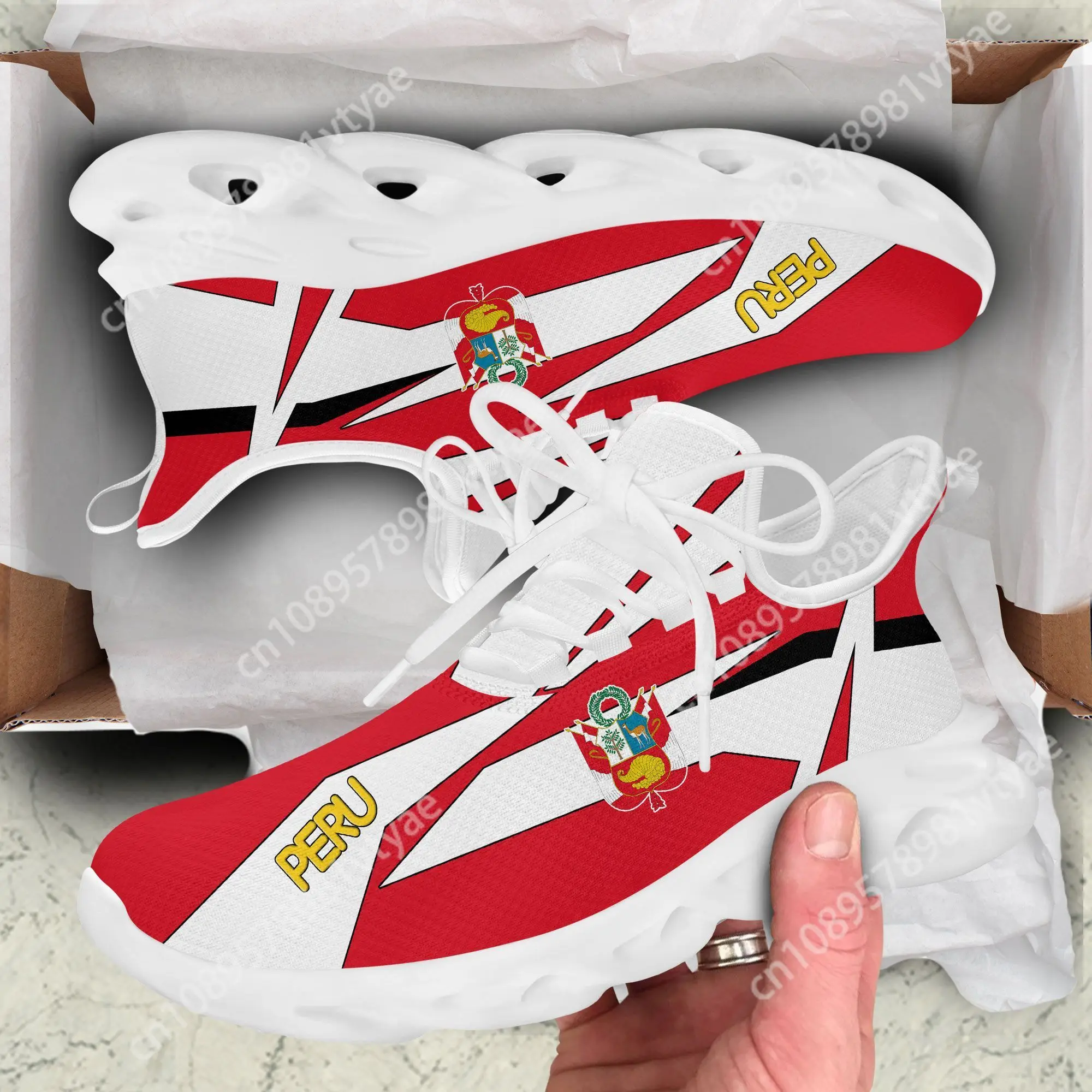 Hot Sale Sneakers Male Peru Flag Print Men's Blade Running Sneakers Casual Trainer Shoes Man Fashion White and Red Blade Shoes