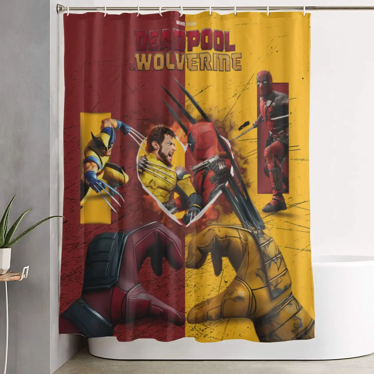 Deadpool & Wolverine Shower Curtains Sets Lightweight Fabric Shower Curtain Bathroom Bathtub Decor with 12 Hooks 60x72 inches