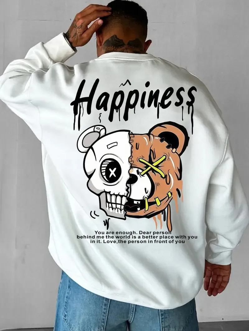 يتميز القلنسوة الرجالية الجديدة ذات الرقبة المستديرة لربيع وخريف 2025 بطباعة دب ثلاثية الأبعاد غير رسمية ومريحة في الشارع