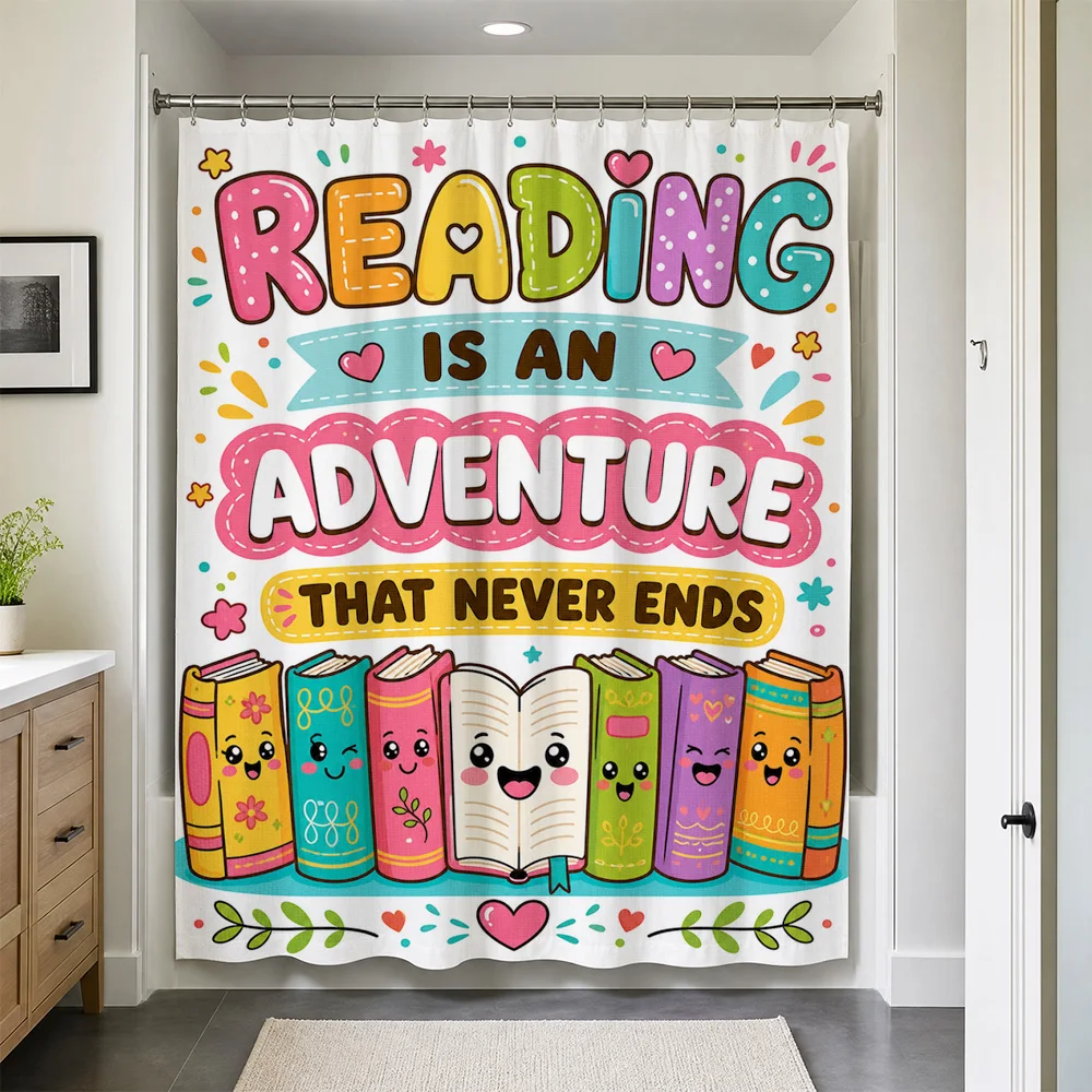 Cute Reading Books Adventure Theme Waterproof Shower Curtain Liner for Bathroom Nursery Novelty Shower Curtain Decoration Access