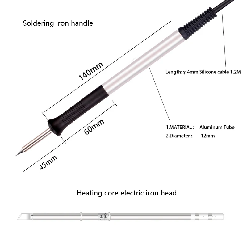 T12 12mm Metal Aluminum Handle For OLED/LED Digital Electric Soldering station for T12 solder tips GX12 5pin plug Auto sleep